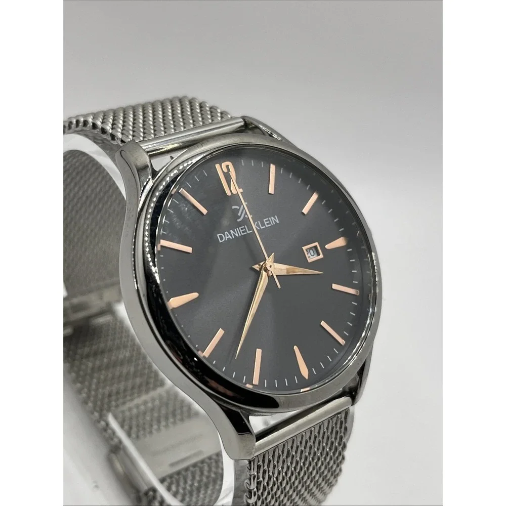 Daniel Klein Men's Quartz Watch 42mm Case Silver Mesh Metal Band-‎ New Battery